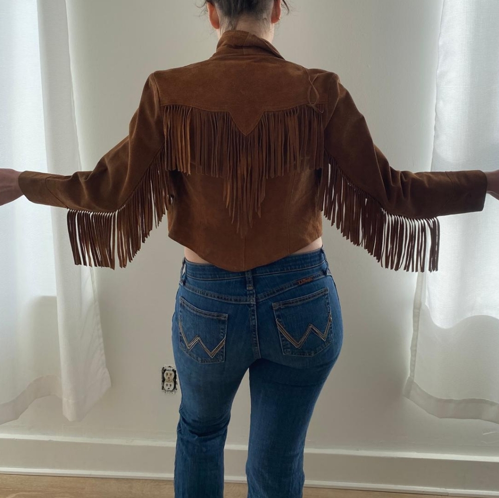 Vintage Suede Leather Brown Fringe Western Jacket